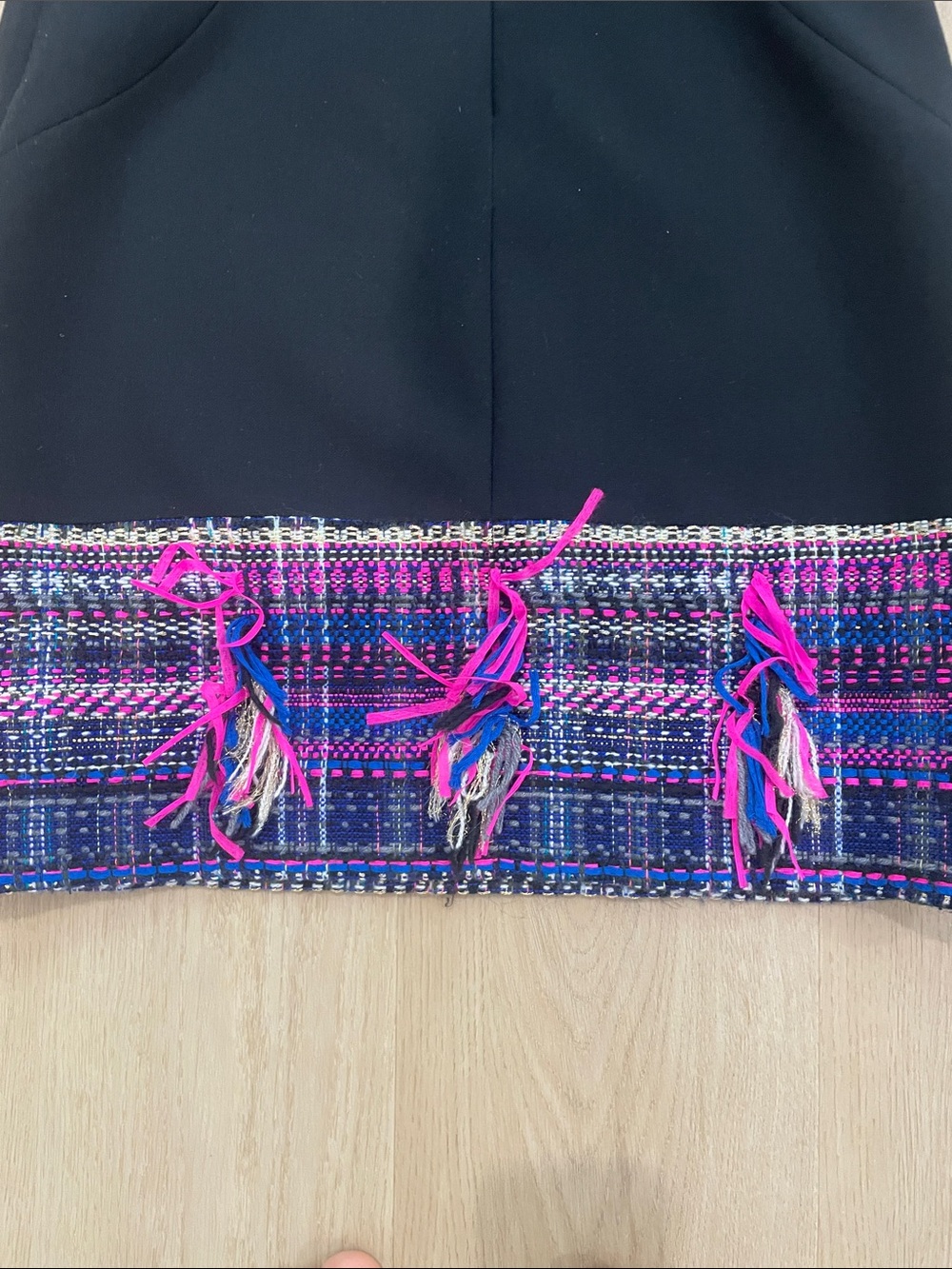 Milly Black Sleeveless Sheath Dress with Pink and Blue Fringe - Picture 4 of 5